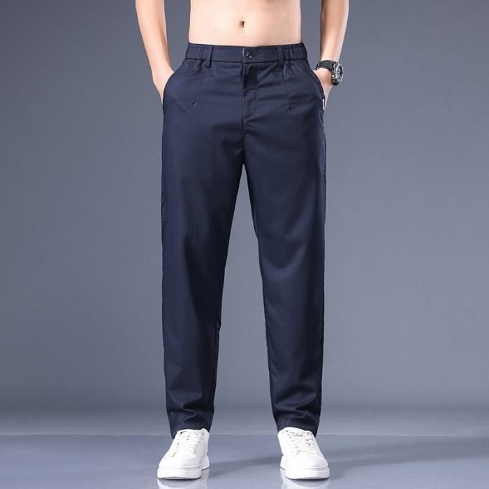 Pantalon Homme Regular Coupe Droite Casual Fermeture zippee Elastiquee Sans Ceinture Bleu marine