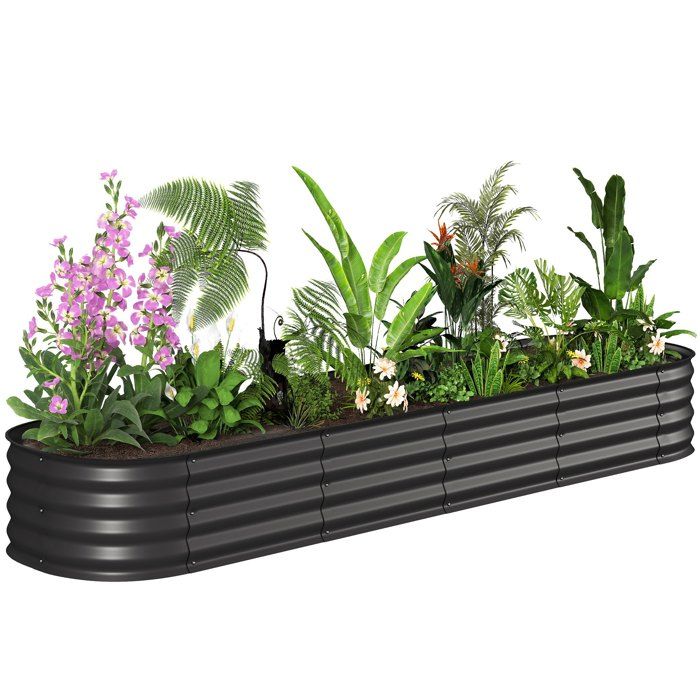 Carré potager de jardin - Outsunny - jardinière surélevée modulable acier fleurs herbes - acier - 240x62x30cm - noir