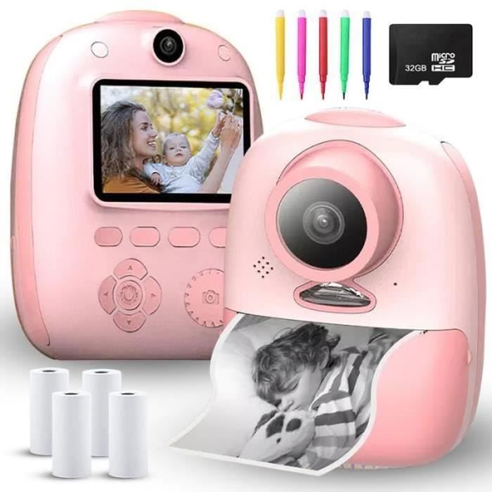 Acheter Appareil Photo Enfant Instantané 1080P HD Double Objectif Selfie Appareil Photo Numérique pour Filles Garçons Cadeaux de Noël Anniversaire Jouets avec 32G Impression