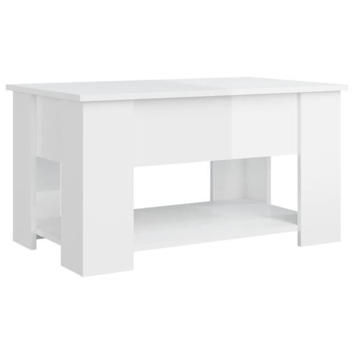 Table basse Blanc brillant 90 x 49 x 46 cm Bois d'ingénierie Table basse Blanc brillant 90 x 49 x 46 cm Bois d'ingénierie