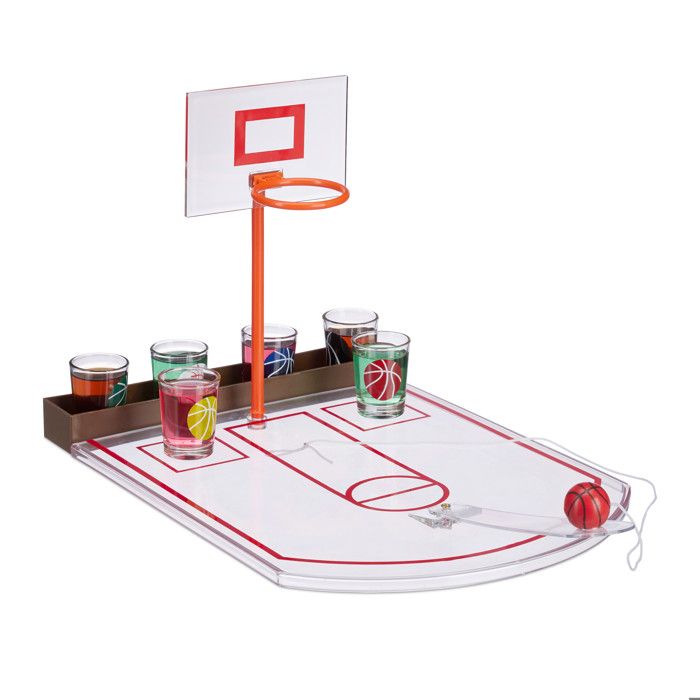 Relaxdays Jeu à Boire Basketball – Mini Panier + 6 Shots, Catapulte Manuelle, Dès 2 Joueurs, Pour Soirées Adultes
