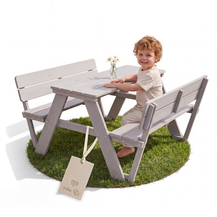 ROBA Table pique-nique enfants Outdoor + avec dossiers - Bois massif - Table dExtérieur - Gris ROBA Table pique-nique enfants Outdoor + avec dossiers - Bois massif - Table dExtérieur - Gris