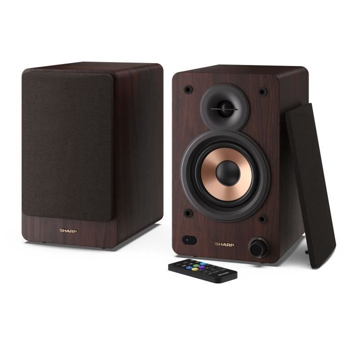 Haut-parleurs Bluetooth - SHARP - CP-SS30(BR) - Bibliotheque Marron - 2x 30W - 2 voies - Sans fil - 60W RMS