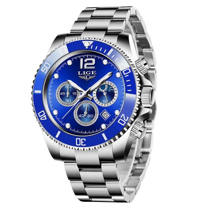 Sport Montre Homme de marque 2021 Luxe Sport quartz acier étanche bleu -  Numérique et Analogique Double affichage Argenté;Bleu, - Achat/vente montre  Homme Adulte Bleu Acier - Cdiscount