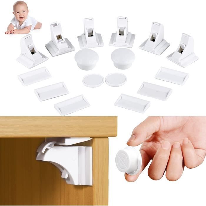 Sécurité Bébé placard Bloque Porte - Sécurité Enfant Tiroir Verrous  Magnétique Cabinet de sécurité (6 serrures + 2 Clés) SENDIS6