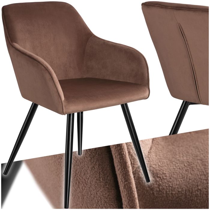 Chaise - TECTAKE - Chaise MARILYN effet velours au style scandinave rembourrée et pieds en acier noir 58 x 62 x 82 cm - Brun/Noir