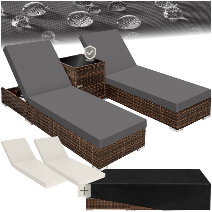 Bain de soleil - TECTAKE - transat 2 chaises longues avec housse de protection structure aluminium 184 x 60 x 21 cm - marron