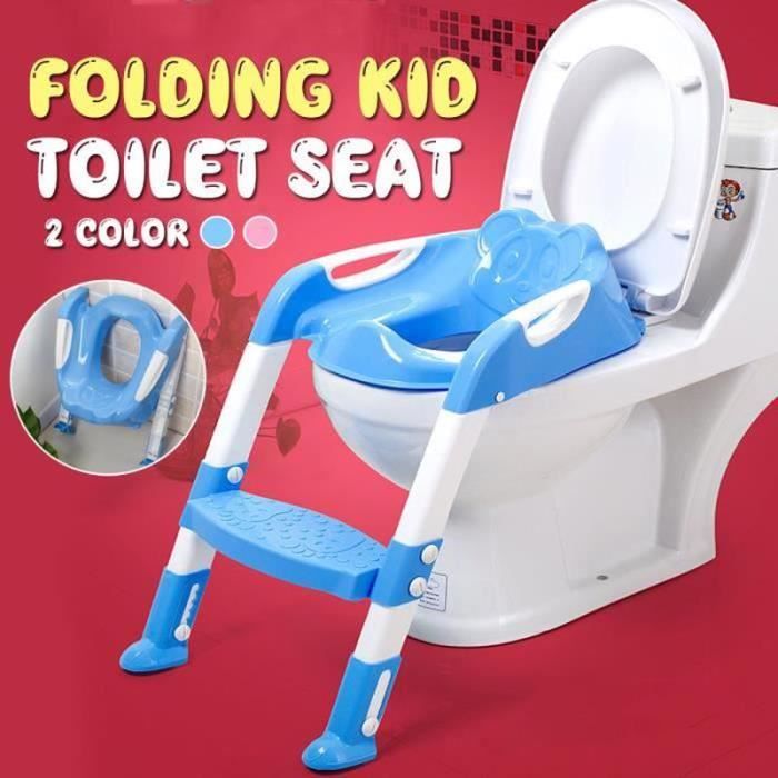 Réducteur WC Pliable Avec Escalier Réglable - Pour Enfant 2 à 7 Ans - Siège Ergonomique Avec Coussin Et Poignées - Supporte 75 Kg - Bleu/vert - 7