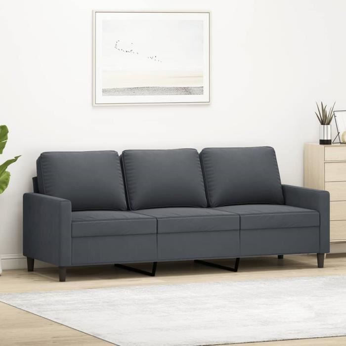 Canapé salon séjour Canapé à 3 places Gris foncé 180 cm Velours 198x77x80 cm