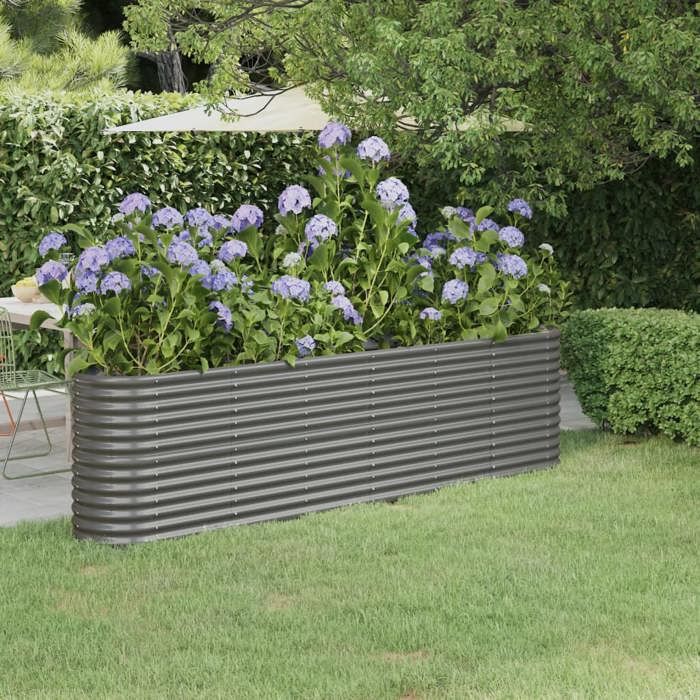 vidaXL Lit Surélevé de Jardin Pot à Fleurs Boîte à Plantes Lit Surélevé Patio Terrasse Extérieur Acier Galvanisé 260x40x68cm 318904