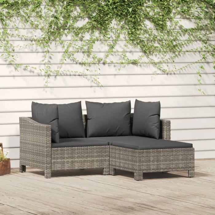 Salon de jardin 3 pcs avec coussins 76 x 67 x 60 cm - vue 8