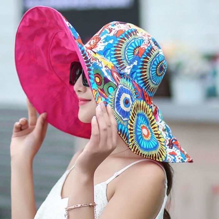 Chapeau De Soleil Femme SJTJSPX - Visière Et Capeline Réglable - Protection UV Large Bord