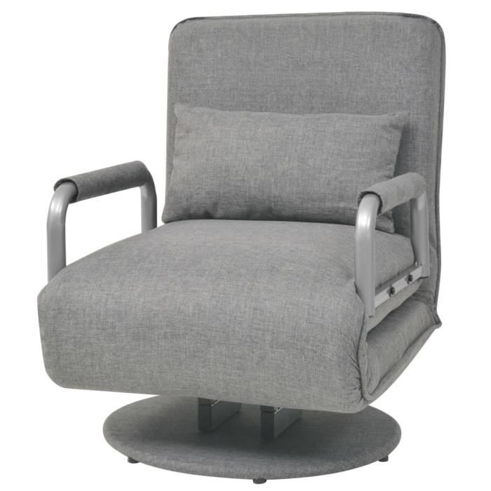 LesSaisons Fauteuil pivotant et canapé-lit Gris clair Tissu 117221 ...