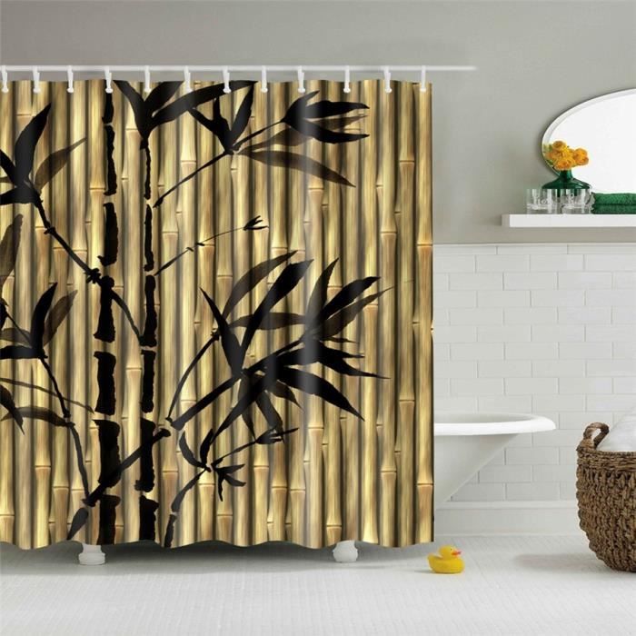 Lnond Ensemble de rideaux de douche 4 pièces avec tapis, peinture moderne orange avec rideau de douche, tapis et accessoires