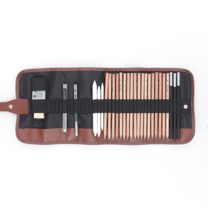 Kit Dessin Professionnel 43 Pièces - Crayons Graphite, Fusains, Estompes - Mallette Pour Débutants, Enfants Et Adultes