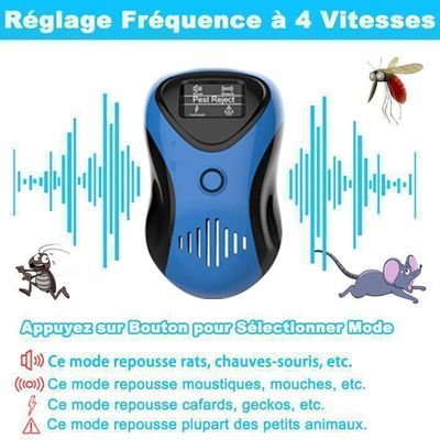 MMOBIEL Répulsif Ultrasonique 4 Modes - Antiparasitaire Efficace Rongeurs Souris Rats Araignées