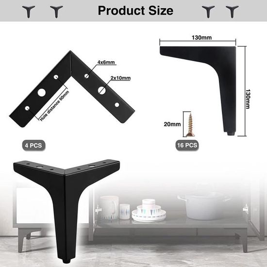 Lot De 4 Pieds De Meubles Réglables En Métal Pour Table, Canapé