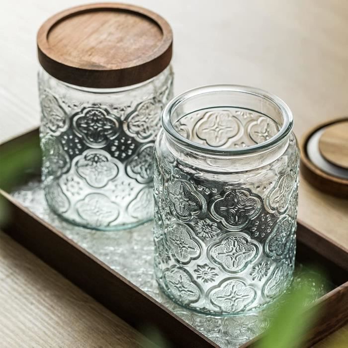 Set de 6 bocaux en verre avec couvercle en bambou – transparent