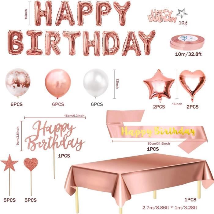 IZoeL - Décoration Gâteau Anniversaire Rose Gold | Ballon, Étoiles, Cœurs - 13 Pièces