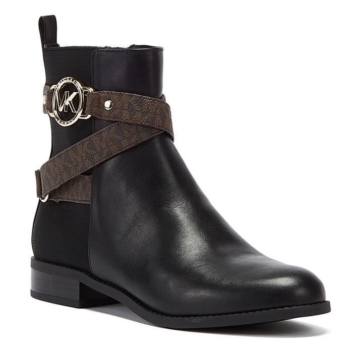 Bottillon Noir Marron Pour Femme Michael Kors Rory Flat Cuir Zip Plat Cdiscount Chaussures