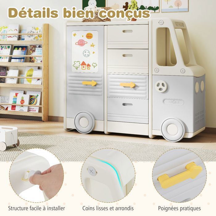 COSTWAY Bibliothèque Enfant Forme Arbre En Bois - Étagère De Rangement Avec 4 Roues, Coins Arrondis, Idéale Chambre Et Salle De Jeux Dès 3 Ans