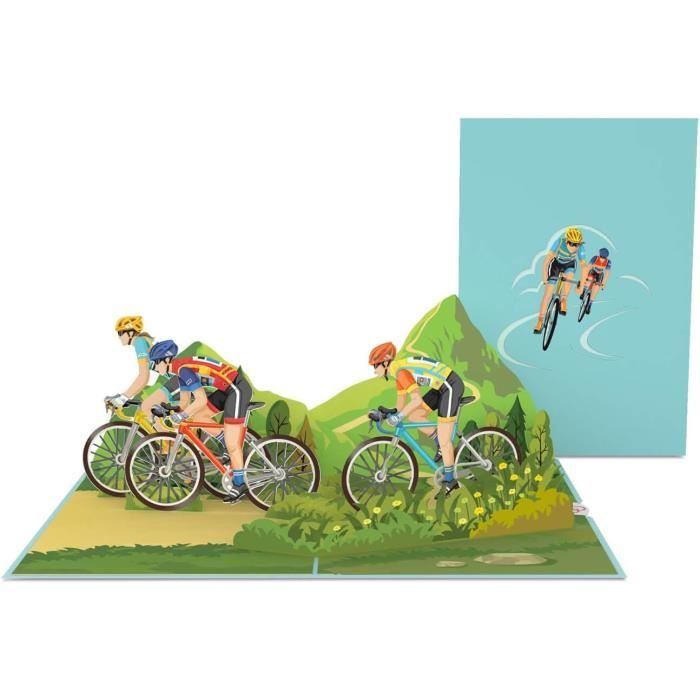Carte Anniversaire Pop-Up Cycliste | 3D Handmade | 15x15cm | Cadeau Original