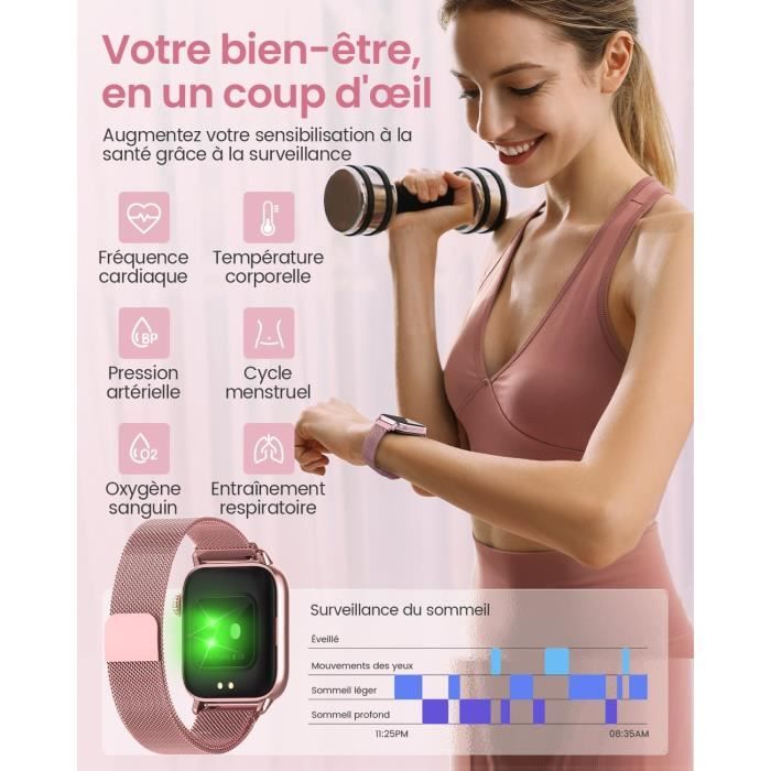 Montre Connectée Femme Homme avec Appel Bluetooth, 1,85'' HD Smartwatch  avec Podometre Cardiofrequencemetre Moniteur de fréquence, Etanche IP68  Montre Intelligente avec 112 Sports pour Android iOS : : High-Tech