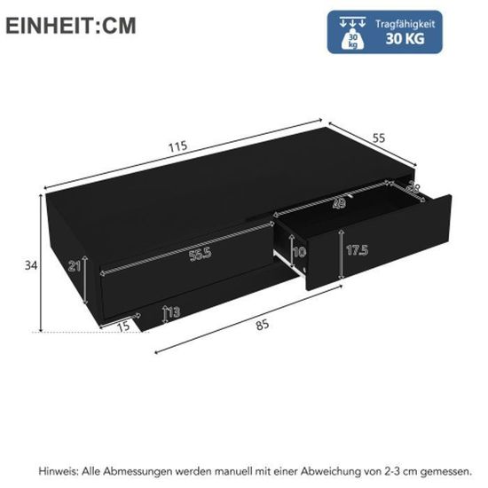 Table Basse Noire Brillante Avec Lampe LED - 100x50x39 Cm, Avec 2 étagères Et Tiroir, Design Moderne Pour Salon - 8