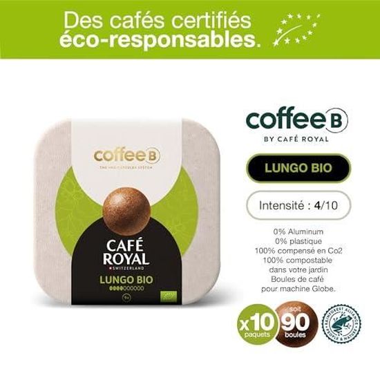 90 Coffee Balls Lungo Bio - Boules de café haut de gamme 100% compostable -  Spécialement conçues pour l'utilisation de la machine à café CoffeB by Café  Royal : : Epicerie