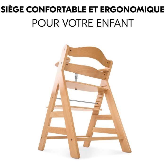 Chaise Haute Bébé Évolutive Hauck Alpha - Bois Avec Roues, Harnais 5 Points Et 2 Assiettes Silicone