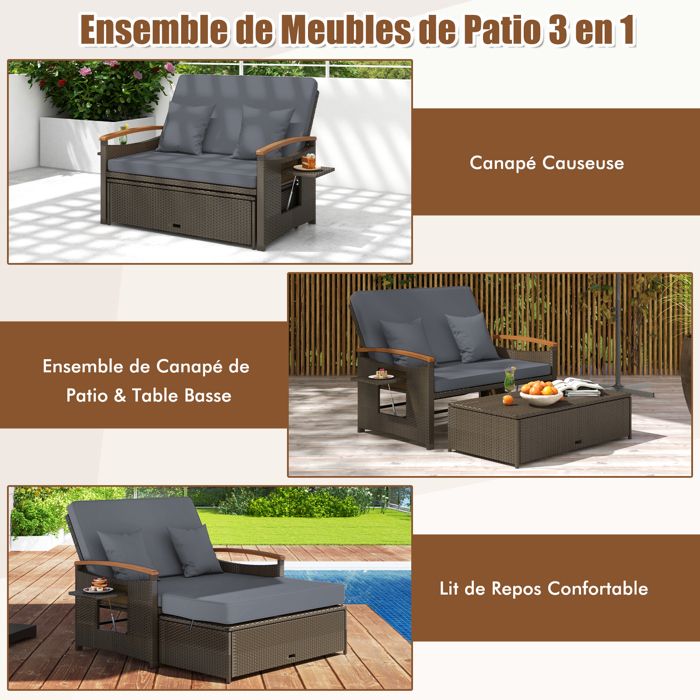 Salon De Jardin 2 Personnes Avec 2 Chaises à Bascule Et Table Basse – Tissu Respirant, Cadre Métal
