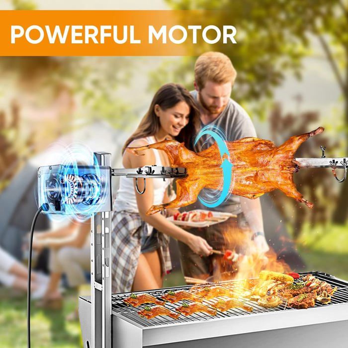 Moteur Tournebroche Électrique 60kg - Inox, 220V, Parfait Pour Grillades Et Barbecues En Extérieur