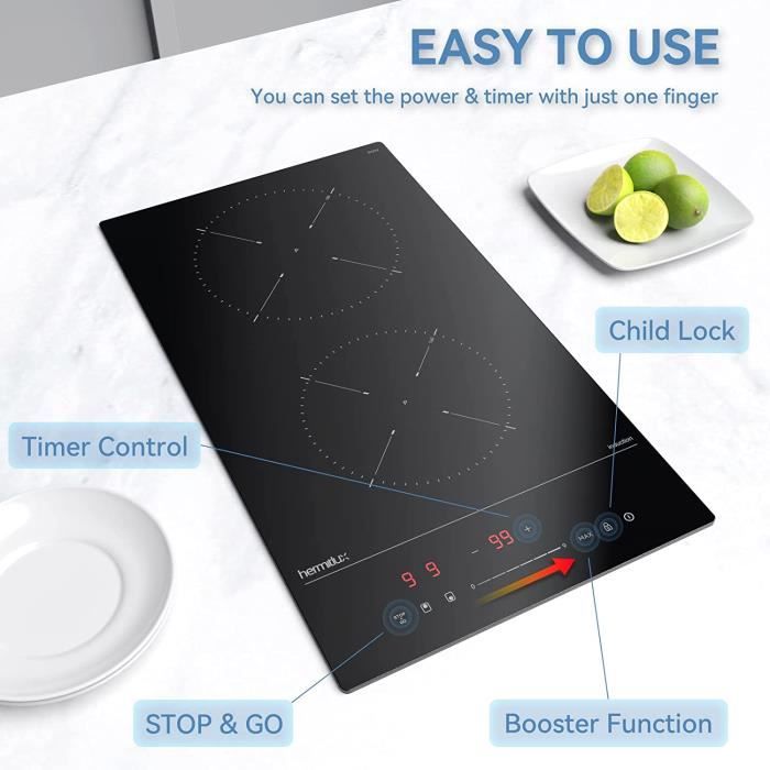 Plaque induction 2 feux encastrable zones flexibles, Domino plaque de cuisson electrique, 9