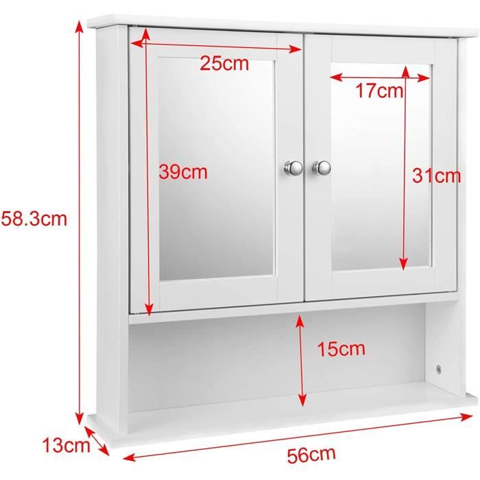 GOPLUS Meuble Mural avec Miroir de Salle de Bain, Armoire de Toilette Miroir avec 10 Étagères, Armoire Murale Placard de Rangement avec Porte Magnétique, 65 x 17 x 63CM, Blanc