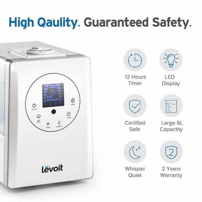 LEVOIT Humidificateur d'Air 6L Haut Remplissage, Intelligent WiFi Froid et  Chaud pour Bebe - Cdiscount Bricolage