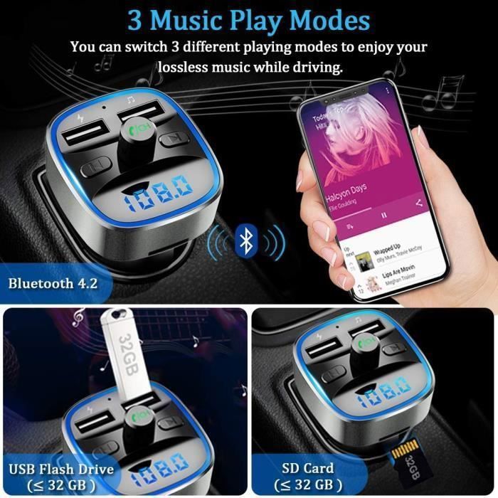 Transmetteur FM Bluetooth Voiture - Charge Rapide PD 20W + QC3.0, Appels Mains-Libres, LED RGB