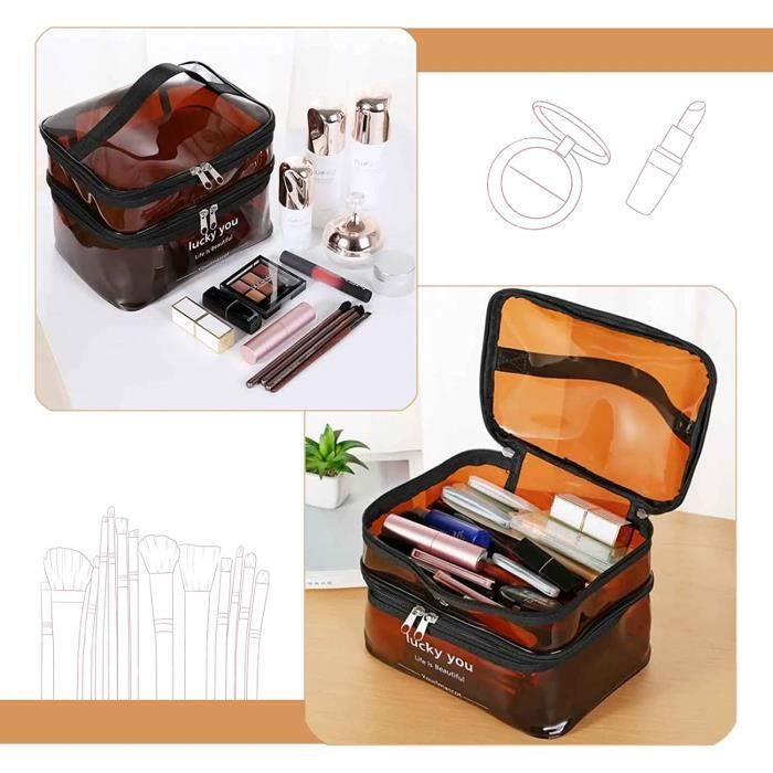 Trousse De Toilette Voyage Femme - Lot De 2 Tailles, Imperméable, Avec Poches, Idéale Pour Maquillage Et Cosmétiques (noir)