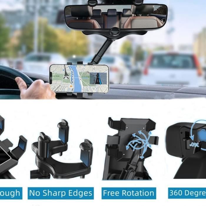 Support Téléphone Voiture Alogie – Fixation Sur Rétroviseur – Noir, Universel, Neuf