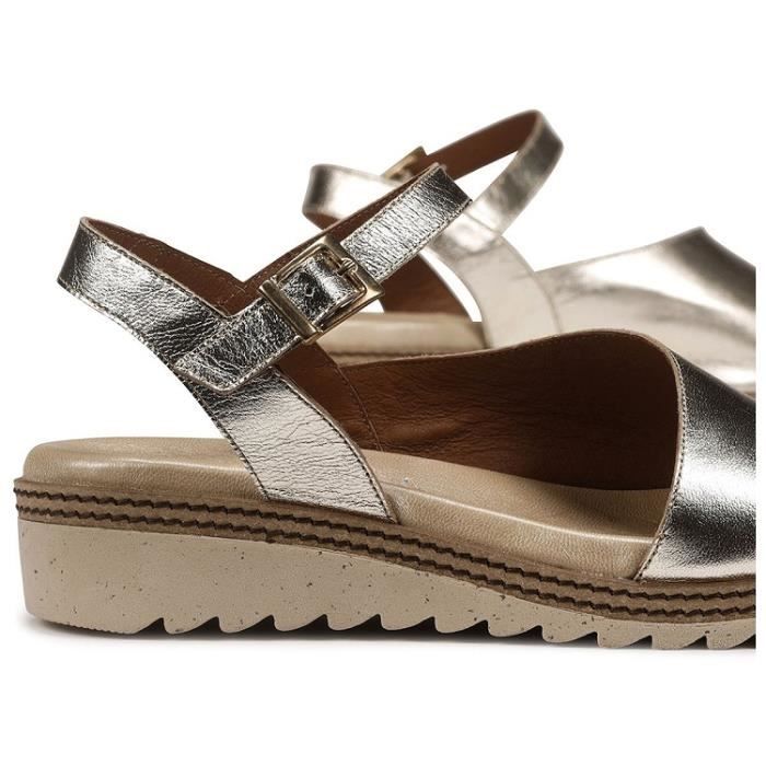 Sandales Dorking D8771 DORKING Femme Cuir Compense Boucle de serrage Or Cdiscount Chaussures