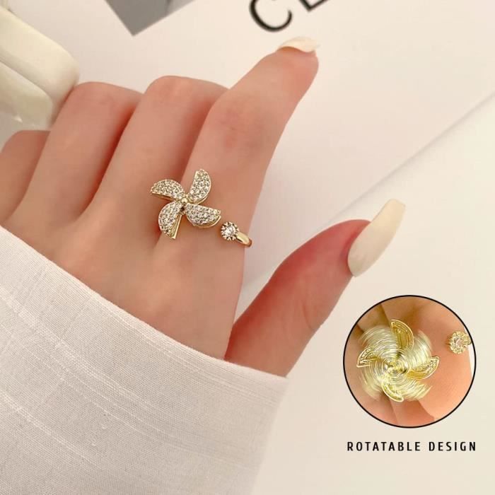 Bague Bague Anxiete 2pcs Fidget Ring Gold Bagues Femmes Reglable Anneaux Spinner pour Femmes Bague Anti Stress Anxiety Or