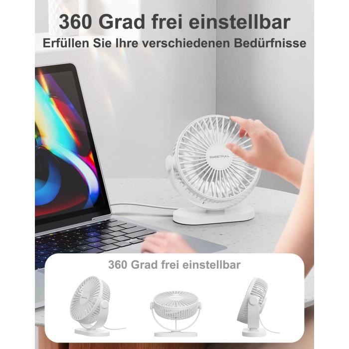 Ventilateur De Bureau, Ventilateur De Table USB Avec 5 Vitesses De Vent, Flux D'air Fort, Ini