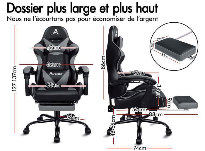ALFORDSON Chaise Gaming Chaise de Bureau LED et Massant 8 Points Rose et Blanc - Maison