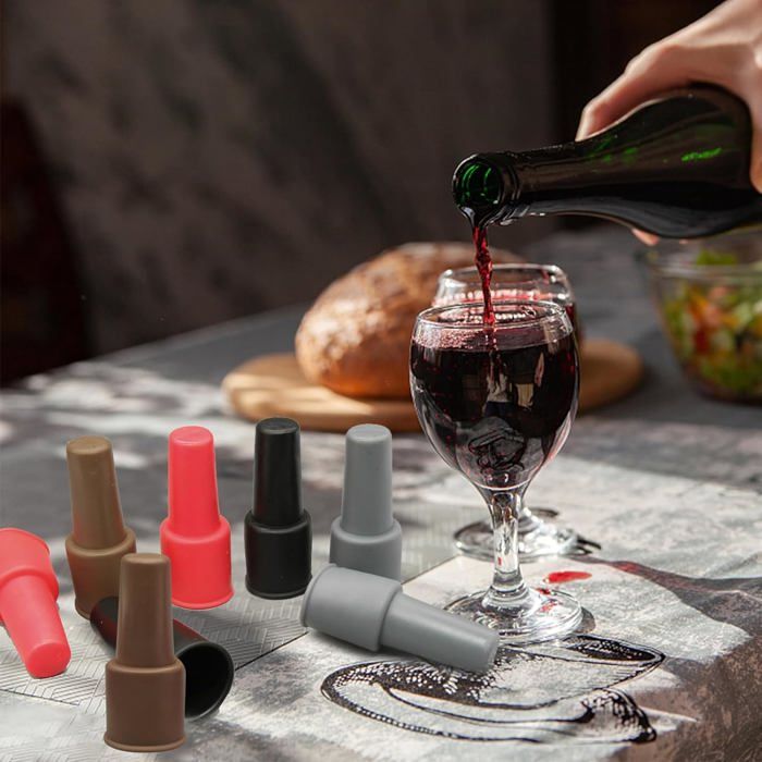 6 Bouchons Vin Silicone Réutilisables - Pour Bouteilles Vin, Bière, Champagne - Multicolores