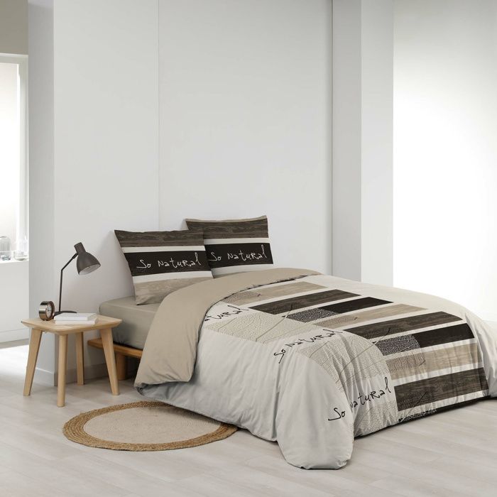 Parure De Lit 3 Pièces Percale - Housse Couette 220x240 Cm + 2 Taies D'oreiller 63x63 Cm à Volant - 100% Coton - Motif Géométrique