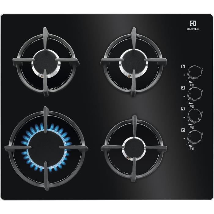 ELECTROLUX KGG6407K - Table de cuisson gaz - 4 foyers - L 58 x P 51 cm - Revêtement verre - noir