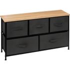 PEGANE Commode basse , meuble de rangement avec 5 tiroirs coloris Gris Foncé, naturel - Longueur 100 x Profondeur 30 x Hauteur 55 cm