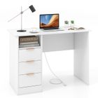 COSTWAY Bureau de 105 cm avec Station de Charge Intégrée, 3 Tiroirs, Étagère Ouverte, prises secteur et ports USB