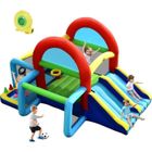 DREAMADE Château Gonflable Enfant avec Souffleur 450W, Zone de Saut, Toboggans, But de Football, Jeu de Cible et Lancer d'Anneaux