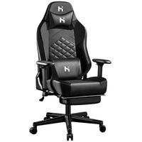 HLONONE Chaise Gaming Ergonomique, Siège de Bureau réglable, Chaise Gamer avec Coussin Lombaire Massant et Repose-Pieds, Noir
