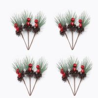 12 pièces Mini Brindilles de Sapin de Baies artificielles, ANNEFLY pour DIY couronnes de Noël et décorations d'arbres de Noël-E